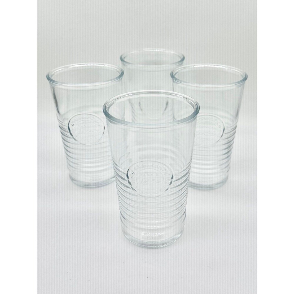 Set of 4  Bormioli Rocco Officina 1825 Glasses horizontal ridges embossed seal